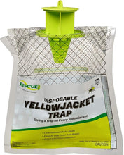 Load image into Gallery viewer, Rescue Disposable Yellowjacket Trap (East of the Rockies version). A convenient, hangable bag trap featuring a water-activated powdered lure. Designed to attract and capture multiple yellowjacket species. Simply add water and hang to start trapping.