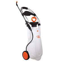 Load image into Gallery viewer, CHS 12 Litre orange handle White pull cart style pesticide/insecticide pump sprayer on wheels