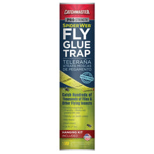 Load image into Gallery viewer, A large roll of Catchmaster Pro Spider Web fly glue trap featuring a high-visibility fluorescent chartreuse color. The double-sided sticky surface is designed to be unrolled and hung in large agricultural or industrial spaces to capture high volumes of flying insects