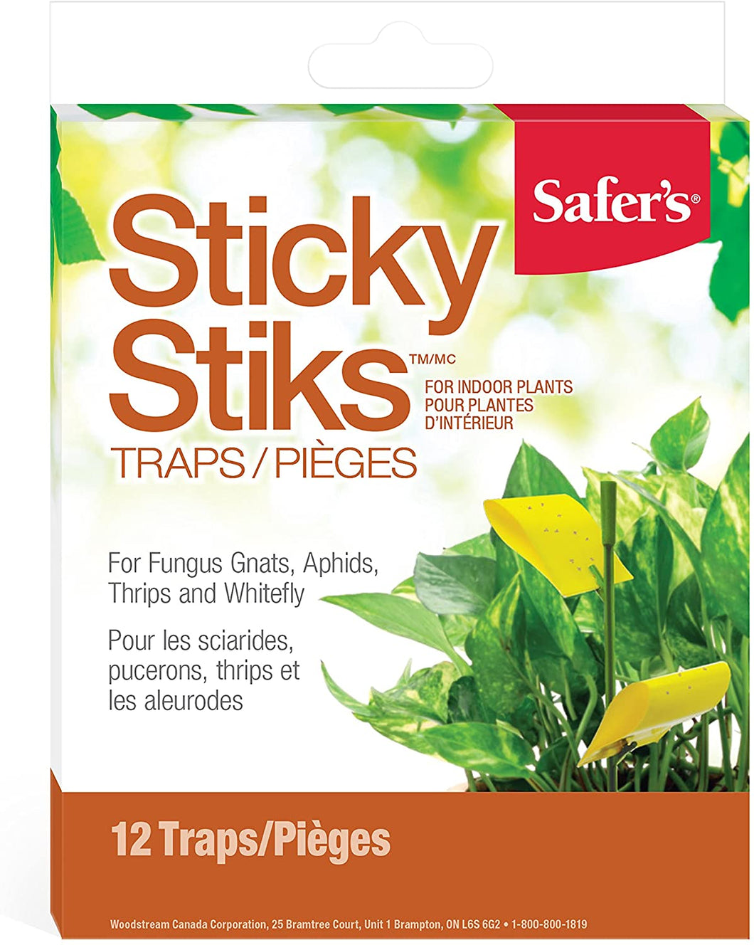CHS Safer's Stricky Stiks Fungus Gnat Traps 12/Tray attracts and traps whiteflies, fungus gnats, blackflies, thrips, fruit flies, midges and other flying insects, no pesticide natural pest control