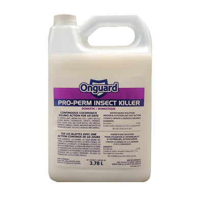 CHS Onguard Pro-Perm RTU 3.78L 60 days of killing action Kills ants, ticks, carpet beetles, moths, roaches, crickets, fleas, flies, spiders, & bedbugs Indoor & outdoor use Water-based solution, no mixing required