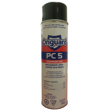 CHS Onguard PC-5 350g KILLS & REPELS: Stable flies, horse flies, face flies, deer flies, house flies, horn flies, mosquitoes, biting midges, wasps, flying moths, and crawling insects such as cockroaches, spiders, crickets, ants, carpet beetles, centipedes, silverfish, dog and cat fleas, Brown Dog and American Dog ticks and bedbugs, Active ingredient: .50% Pyrethrins & 5% piperonyl butoxide