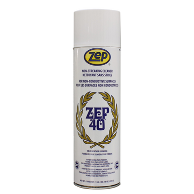 CHS Zep 40 Non-Streaking Cleaner (18 oz) heavy-duty aerosol, non-conductive surfaces cleaner. Dissolves grease, surface smears, finger marks, and soil Rapidly removes dirt, film, fingerprints, tobacco smoke, grease and a variety of other oily and water-soluble soils