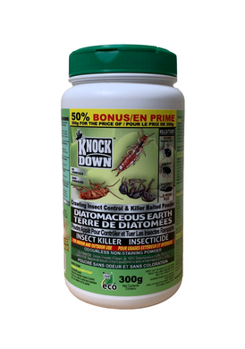 CHS KD Knock Down Diatomaceous Earth (300g) kills and controls the listed crawling insect pests indoors and outdoors around homes and gardens.  Eliminates: Ants, Crickets, Silverfish, Fleas, Earwigs, Caterpillars, Slugs, Sowbugs, Cockroaches, Potato beetles, Centipedes, Millipedes, Bed bugs. Kills through dehydration