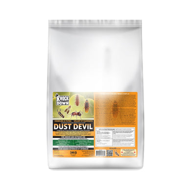 CHS KD Knock Down Dust Devil Pyrethrins .02%, P.B.O 1.0% (3 kg) resealable bag formulated using food-grade fresh water Diatomaceous Earth (DE) and Pyrethrins from chrysanthemum flowers When an insect comes in contact with the Pyrethin coated DE with Piperonyl Butoxide 1.0%, the Pyrethin attacks the nervous system of the insect to quickly kill it