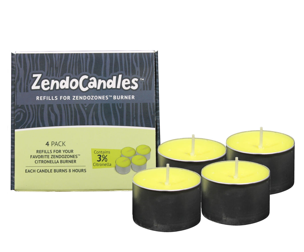 CHS ZendoZones Refill Candles (3% Citronella) Pack of 4 , ZendoZone Refill Candles are Refills for ZendoZones Hawaiian Howie, Luau lilly, and Surfin Stan burners All-natural Citronella candle burns for up to 8 hours Perfect for patios, decks, backyards, campsites, Poolside, and more Place candle in burner, light candle, you are in the Zendozone Includes four 3% Citronella refill Candles 18ZENCAND 