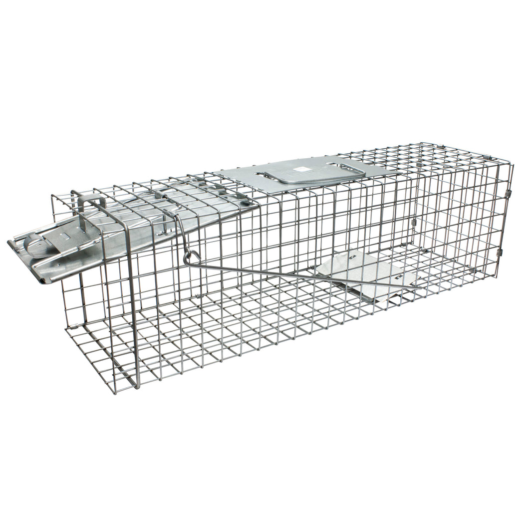 CHS Havahart Rabbit/Squirrel trap (1078) designed to catch rabbits or large squirrels, and measures 24 x 7 x 7 inches. live trap for humane relocation of pests and large rodents