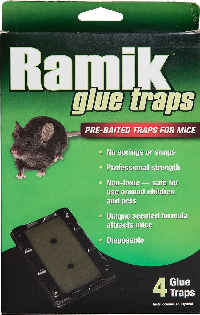 CHS Ramik Mouse Glue Trap Tray 4/pk non-toxic, disposable, and ready-to-use traps without poisons traps have a peanut scent that attracts rodents