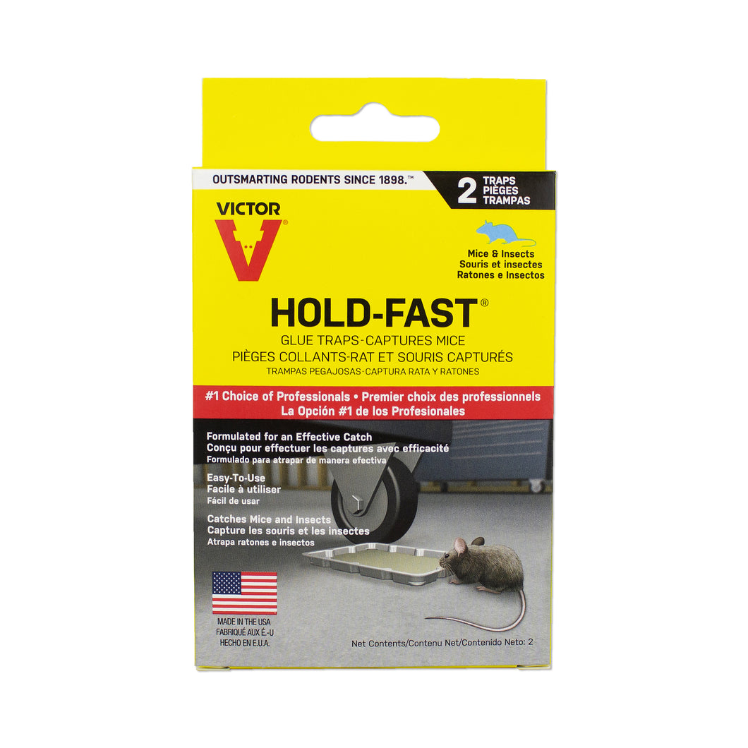 CHS Victor Hold-Fast Mouse Glue Tray 2pk Proprietary glue formula, Pre-baited – No setting or baiting required, Non-toxic and disposable. large capture surface ensures quick trapping of rodents, insects and spiders