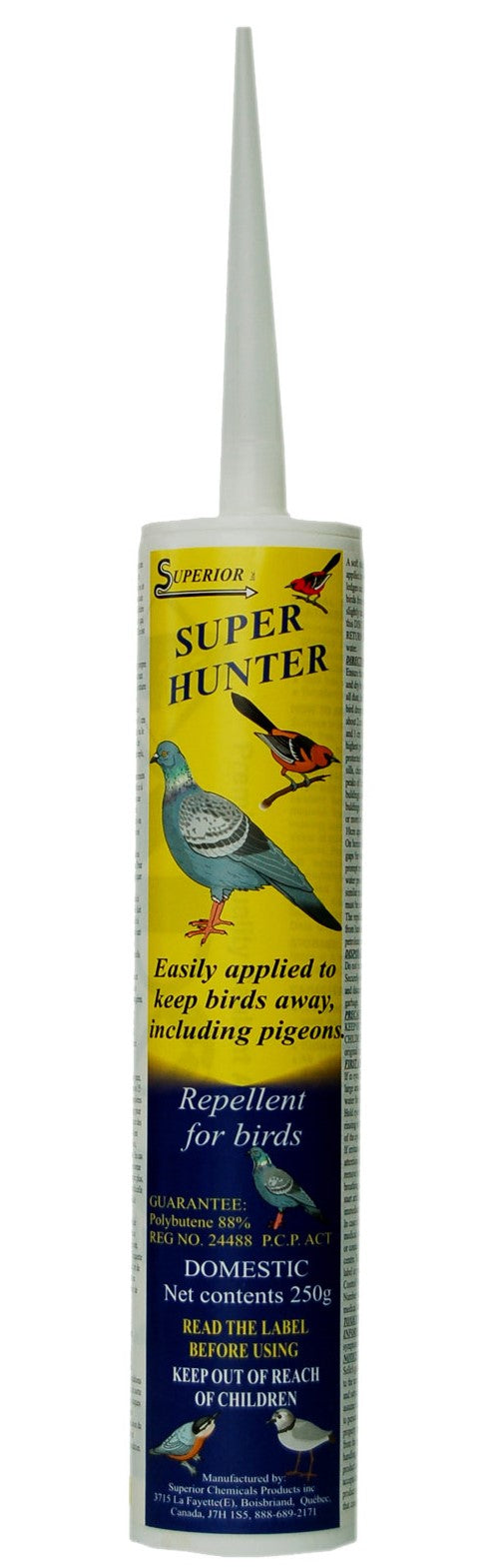 CHS Super Hunter Pigeon & Bird Guarantee : Polybutene 88%, ticky paste repellent to chase away pigeons and birds Only one application per season. Harmless to birds