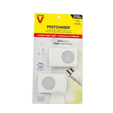 CHS Victor PestChaser Rodent Repellant with Nightlight & Exra Outlet 2 pack provides an effective barrier to keep mice and rats away from your home, inaudible to humans
