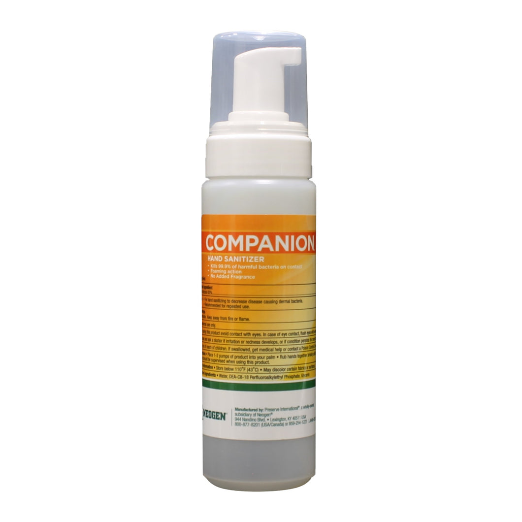 CHS Companion Foaming Hand Sanitizer Metered Pump 7.oz/207ml Kills 99.9% of Germs with skin softening agent added. Will not dry and crack hands with extended use. Metered pump foam, bottle will last twice longer per then gels or liquids