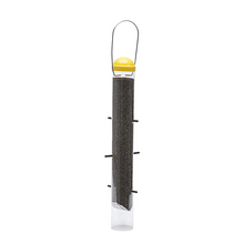 Load image into Gallery viewer, CHS Woodstream Perky-Pet Upside Down Thistle Feeder - 2 lb Seed Capacity 399-6  Feeding stations designed for upside down feeding Easily monitor seed levels through the clear plastic seed tube Six ports with perches allow multiple birds to dine at once Bright yellow accents attract goldfinches to the feeder Holds up to 2 lb of thistle
