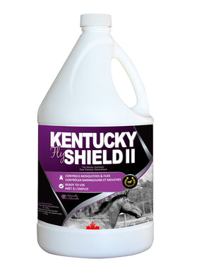 CHS Kentucky Fly Shield II Horse Insect Repellent 4L water based fly spray with the added fragrance of citronella, Repels and controls mosquitoes, biting midges, black flies, stable flies, hornflies, table flies, horse flies and face flies Contains 0.10% pyrethrin and 1.0% Piperonyl Butoxide