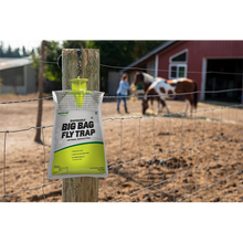 Load image into Gallery viewer, CHS Rescue Disposable Big Bag Fly Trap (Large) contains a fast acting attractant that is activated by adding water to the bag, attractant is comprised of food and feed ingredients, and other food flavorings generally recognized as safe
