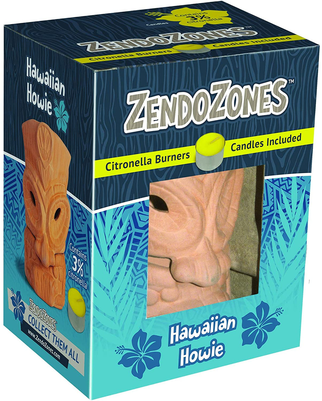 CHS ZendoZones Hawaiian Howie All-Natural Citronella Candle Burner with 3 Candles All-natural Citronella Candle burns for up to 8 hours Perfect for patios, decks, backyards, campsites, poolside, and more Portable burner figurine to help you find your Zen anytime and anywhere Place candle in burner, light candle, you are in the ZendoZone INCLUDES 3 Citronella Candles with 3% Citronella