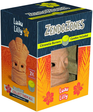 CHS ZendoZones 18P-LL Luau Lilly All-Natural Citronella Candle Burner All-natural Citronella Candle burns for up to 8 hours Perfect for patios, decks, backyards, campsites, poolside, and more Portable burner figurine to help you find your Zen anytime and anywhere Place candle in burner, light candle, you are in the ZendoZone INCLUDES 3 Citronella Candles with 3% Citronella