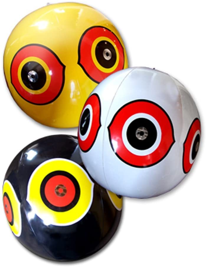CHS Bird X Scare Eye Balloon 3 pack (1 yellow, 1 white, 1 black) Holographic predator eyes, bright colors, and wind movement adds intimidation, each balloon covers 6000 square feet