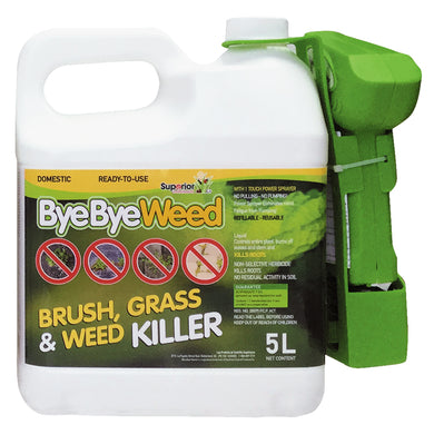 Bye Bye Weed RTU 5L w/ Electric Sprayer ready to use non residual Controls entire plant, burns leaves, stems and kills roots