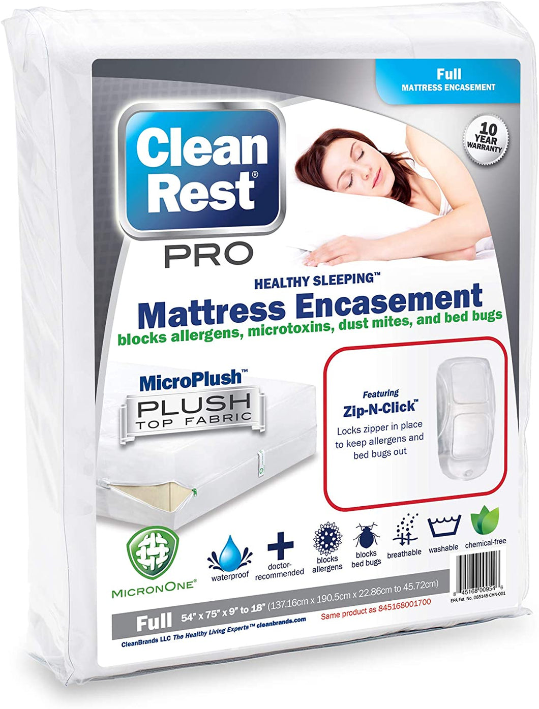 CHS Clean Rest Pro 100% bugproof waterproof Mattress Encasement (Full) provides a breathable barrier that blocks bed bugs and all micro-toxins larger than one micron like dust mites, mold spores, pet dander and pollen Patented zip-n-click closure prevents bed bug migration