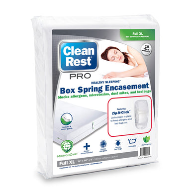 CHS Clean Rest 100% waterproof Box Spring Encasement (Full XL) engineered using patented MicronOne and Zip-N-Click technologies, Clean Rest Pro is soft, breathable and 100% bedbug escape, entry and bite proof