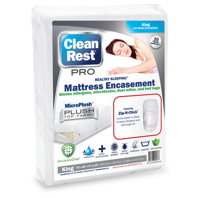 CHS Clean Rest Pro 100% bugproof waterproof Mattress Encasement (King) provides a breathable barrier that blocks bed bugs and all micro-toxins larger than one micron like dust mites, mold spores, pet dander and pollen Patented zip-n-click closure prevents bed bug migration