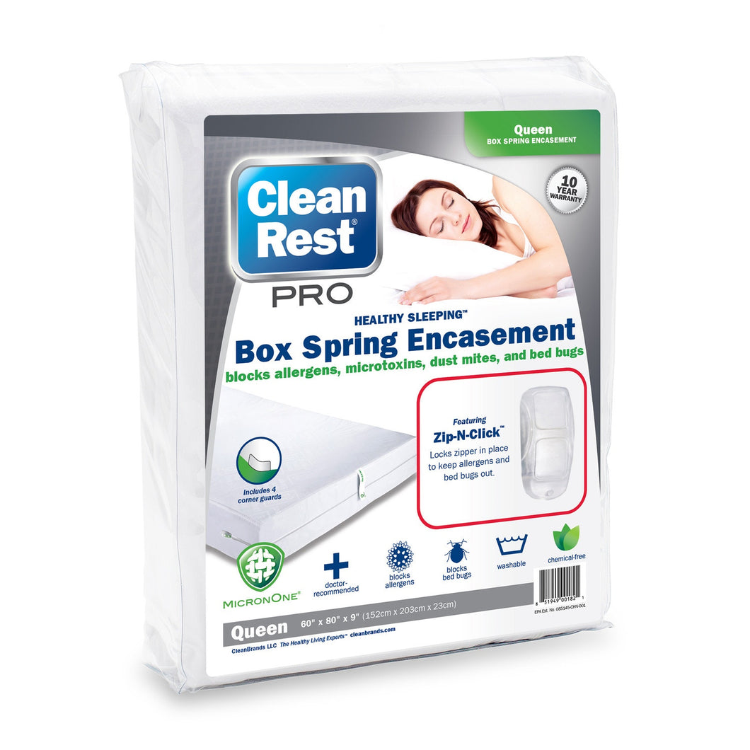 CHS Clean Rest 100% waterproof Box Spring Encasement (Queen) patented MicronOne and Zip-N-Click technologies, Clean Rest Pro is soft, breathable and 100% bedbug escape, entry and bite proof