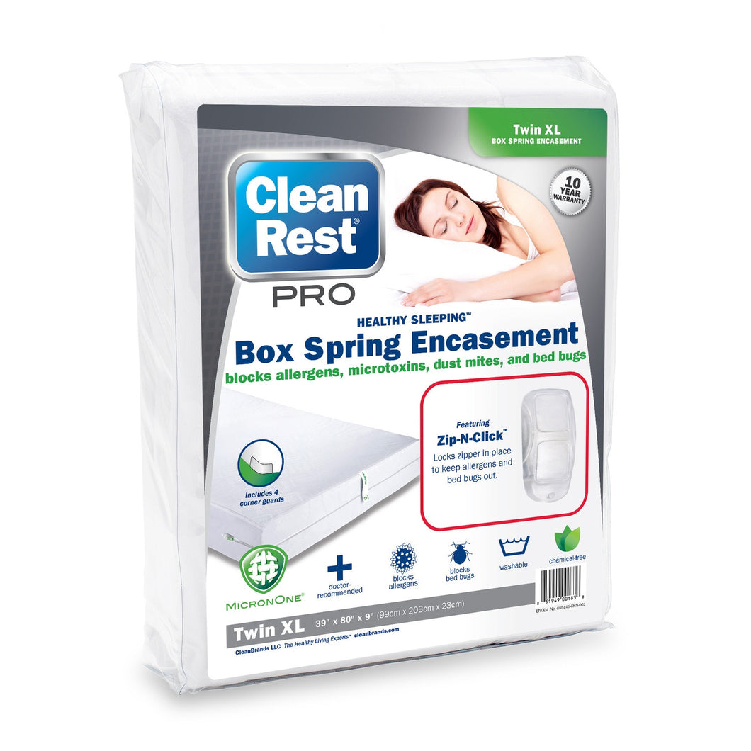 CHS Clean Rest 100% waterproof Box Spring Encasement (Twin XL) patented MicronOne and Zip-N-Click technologies, Clean Rest Pro is soft, breathable and 100% bedbug escape, entry and bite proof