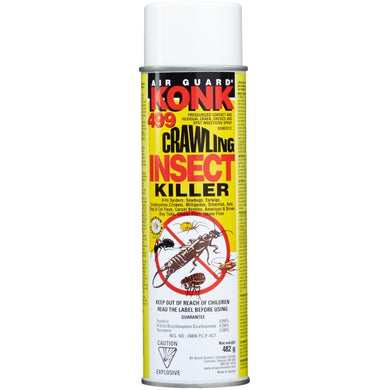 CHS Konk 499 Crawling Insect Killer 482g domestic grade  pressurized Residual Crack, Crevice and Spot Insecticide Spray Effectively Kills: Spiders, Earwigs, Cockroaches, Crickets, Silverfish, Carpet Beatles, Dog Ticks, Cluster Flies, House Flies Active Ingredient: Perm. 0.20%