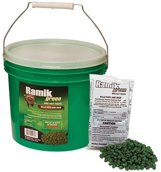 CHS Ramik Bait Packs 30 x 50g pail, active ingredient diphacinone. all-weather rodenticide for controlling rats and mice indoors and outdoors, commercial use only