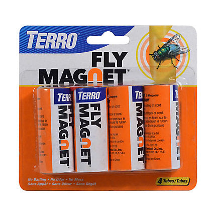 CHS TERRO® Fly Magnet® Sticky Fly Paper Trap Attracts and traps flies without baiting No baiting, no odor, no mess Easy-to-use ribbon design Conveniently disposable Includes 4 fly paper tubes