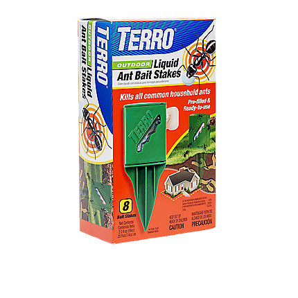 CHS Terro Outdoor Ant Bait Stakes 8/pk Active Ingredient: Borax Workers take the poison back to the queen Ready to use – insert stakes, break tab, kill the colony See-through bait monitor lets you know when it’s time to replace